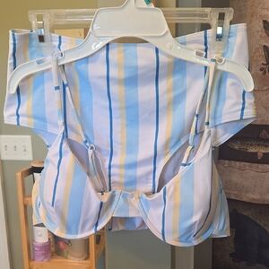 Striped Pastel Blue & Yellow Two Piece Swimsuit